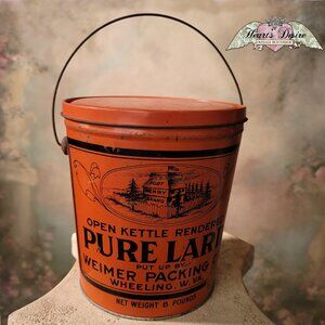 Pure Lard Tin Antique Open Kettle Rendered Fort Henry Brand Weimer Packing Co.